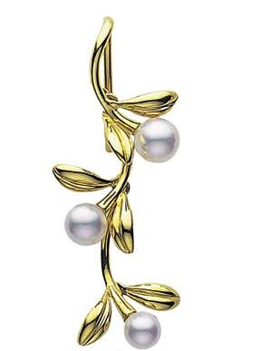 Mikimoto 橄榄系列18K黄金日本Akoya珍珠耳环